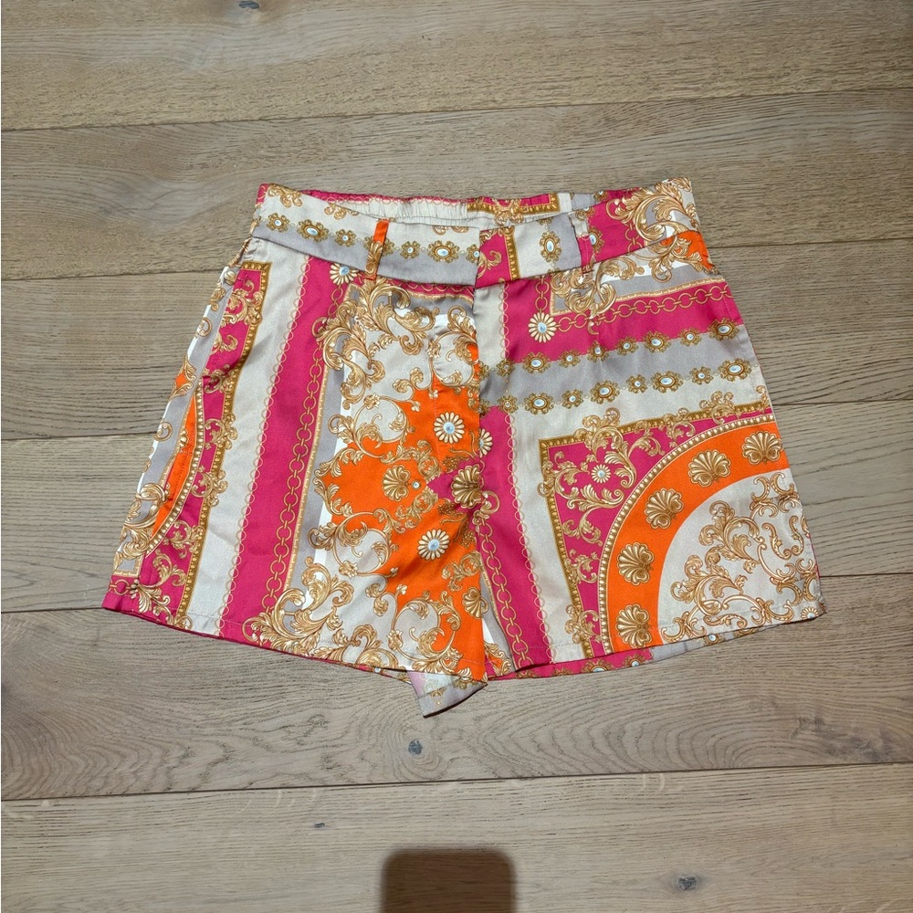 Dynamite Baroque Print Shorts - Pink and Gold